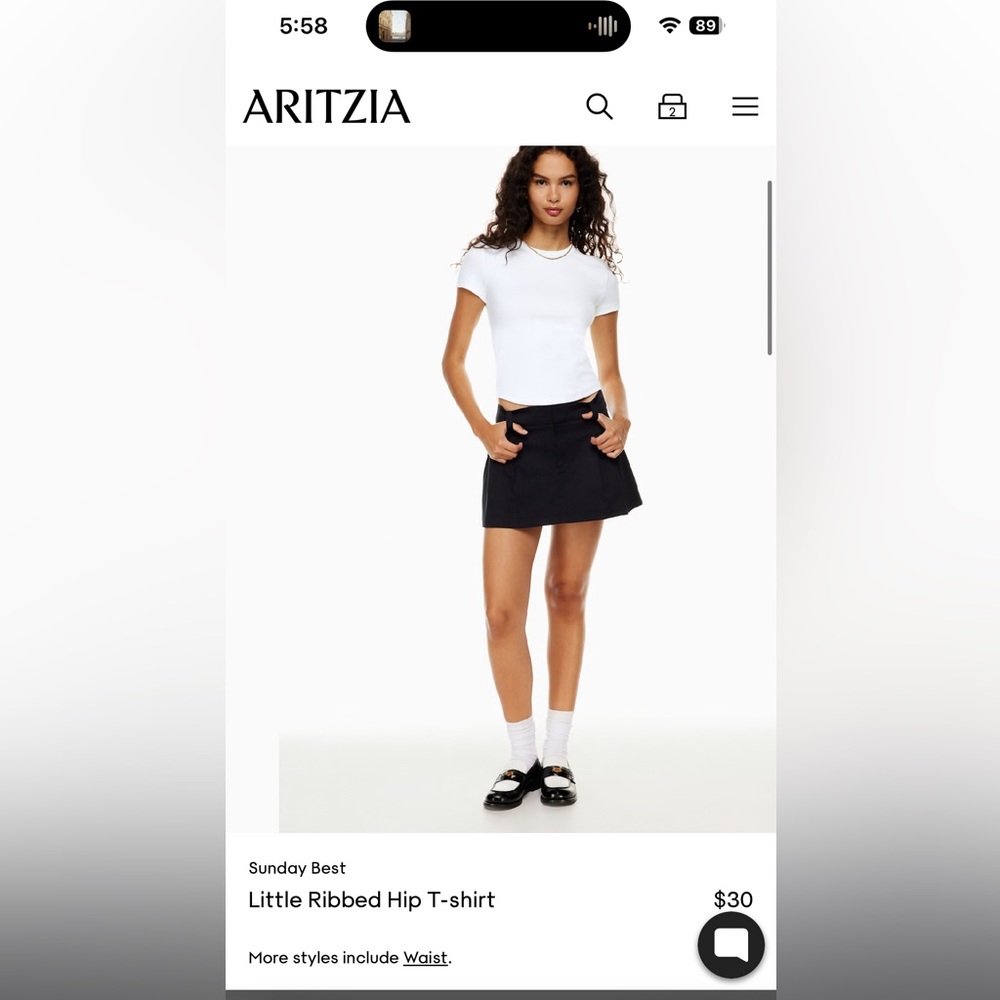 Aritzia Sunday Best Little Ribbed Hip T-shirt - White XS - NWT